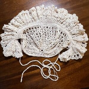 Bonnet Frilly Lace Half Bonnet Ivory Victorian Prairie Mesh Net Lace White Boho